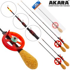 Вудка зимова Akara HFTC-3 з котушкою Red (хлист Hi Carbon teleskop 3 складової)