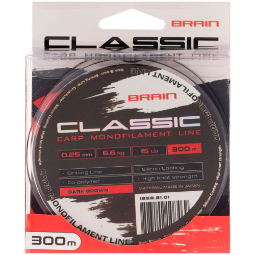 Леска Brain Classic Carp Line (dark brown) 300m 0.25mm 15lb 6.6kg