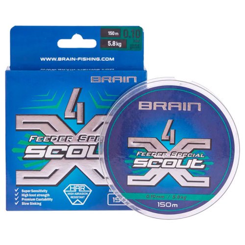 Шнур Brain Scout 4X 150m (camo green) 0.080mm 4.4kg
