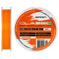 Леска Brain Classic Carp Line (solid orange) 150m 0.25mm 15lb 6.6kg