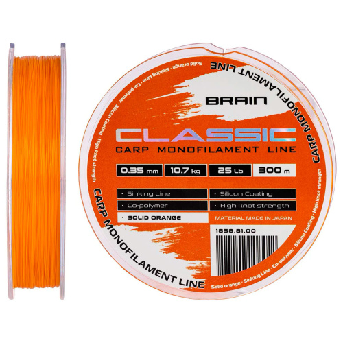 Леска Brain Classic Carp Line (solid orange) 300m 0.35mm 25lb 10.7kg