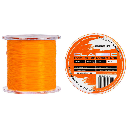 Леска Brain Classic Carp Line (solid orange) 600m 0.25mm 15lb 6.6kg