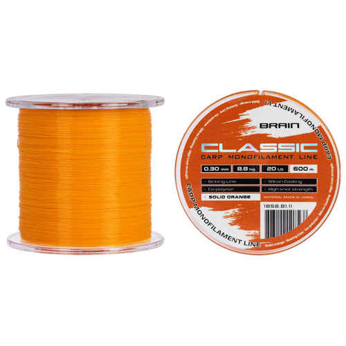 Леска Brain Classic Carp Line (solid orange) 600m 0.30mm 20lb 8.8kg