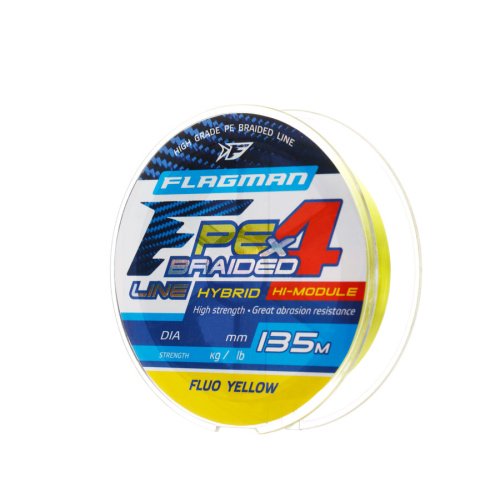 Шнур Flagman PE Hybrid F4 135m Fluo Yellow 0,16mm. 9,1кг/20lb