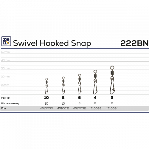 Застежка с вертлюгом ZEOX Swivel Hooked Snap 222BN №8(10шт)