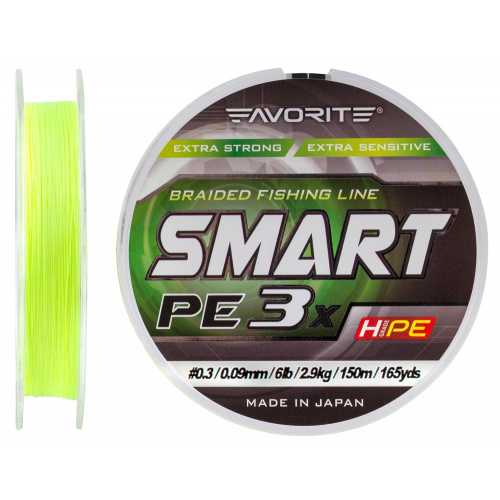 Шнур Favorite Smart PE 3x 150м (fl.yellow) #0.3/0.09mm 6lb/2.9kg